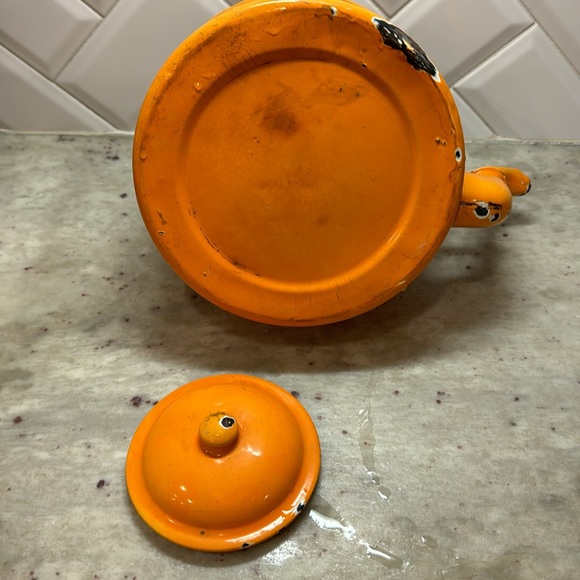 Vintage Orange Enamelware Tea Kettle - Picture 4 of 5
